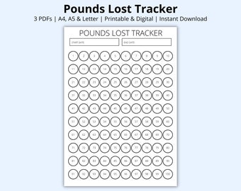Pounds Lost Tracker Printable, Weight Loss Progress Chart, Goal Weight Tracker, Fitness Planner, Diet Journey, Digital PDF, A4/A5/Letter