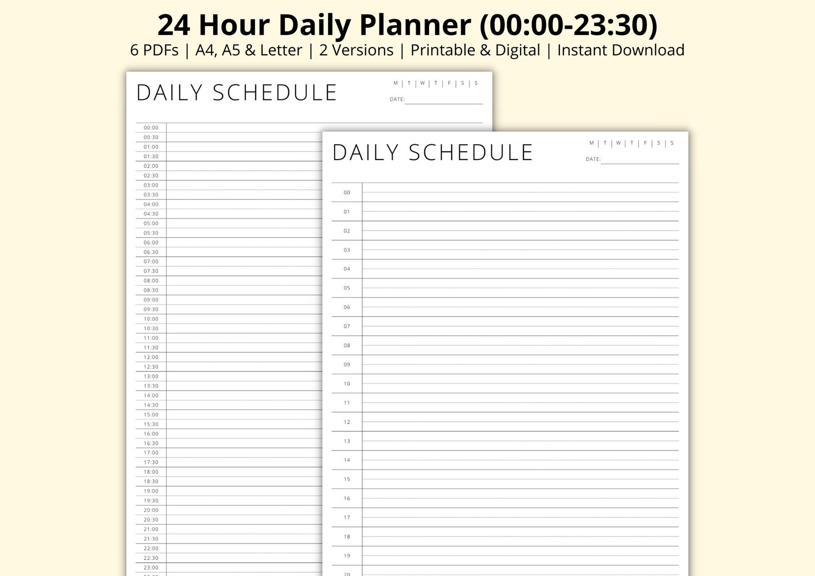 24 Hour Daily Planner, 30 Minute Intervals, Hourly Time Blocking PDF ...