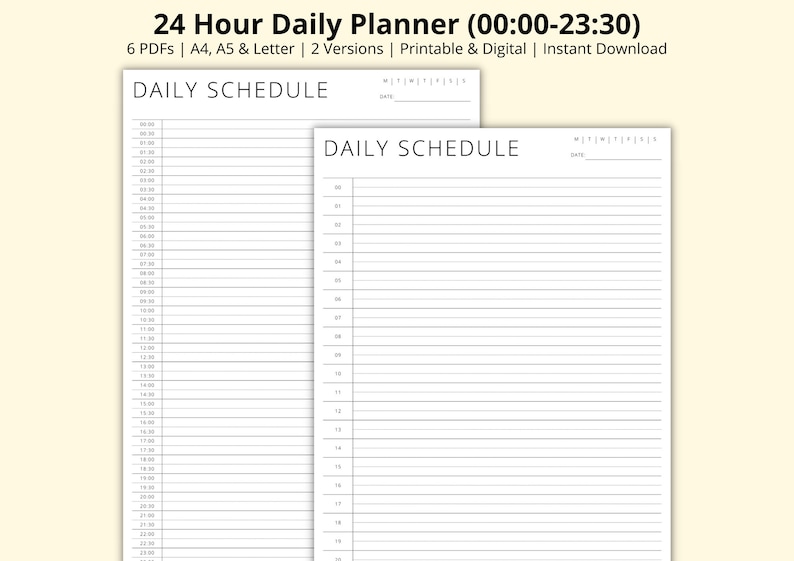 24 Hour Daily Planner 30 Minute Intervals Hourly Time Blocking PDF 24 Hour Daily Planner 30 Minute Intervals Hourly Time Blocking PDF