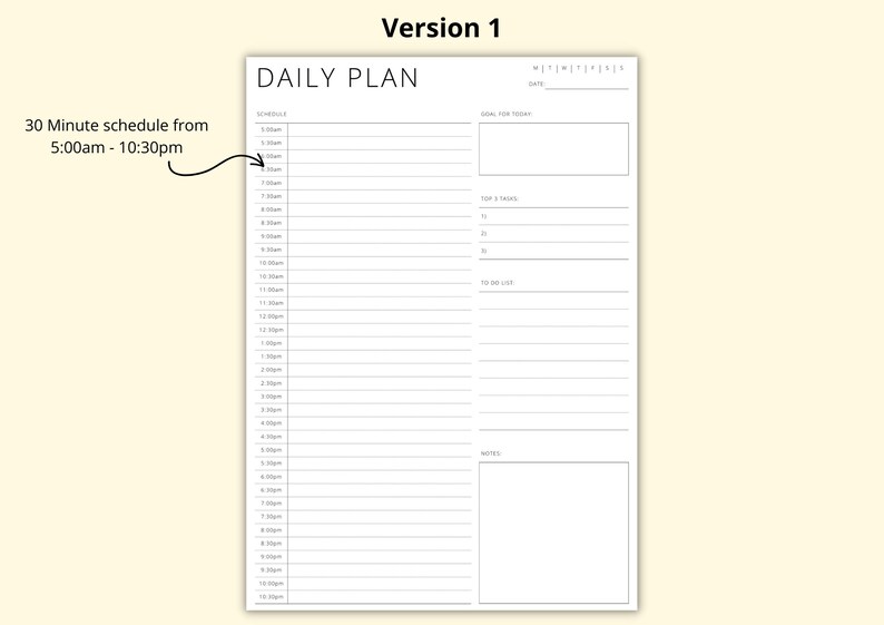 Daily Time Blocking Planner Template, 30 Minute Schedule, Daily Agenda PDF, Simple Productivity Planner, Printable/Digital, A4/A5/Letter image 4