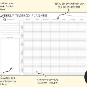 Weekly Timebox Planner, 7 Day Time Blocking Template, Week at a Glance ...
