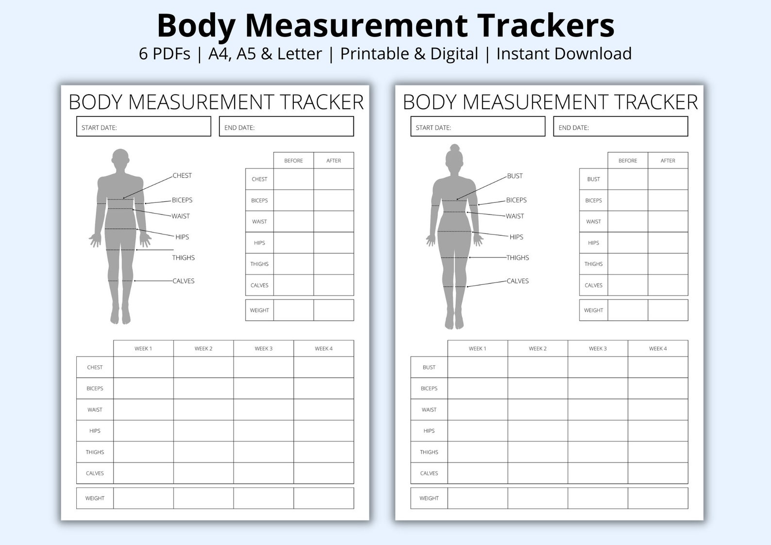Body Measurement Tracker, Weight Loss Tracker Templates, Weight Loss ...