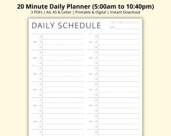 20 Minute Daily Planner, Appointment Organiser, Daily Overview, Time Block Planner Template, Day Schedule, Productivity Planner,A4/A5/Letter