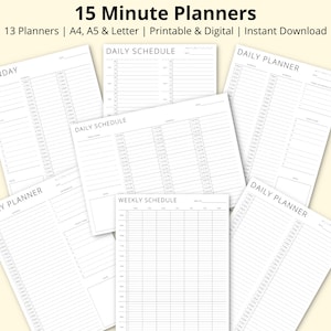 Planificador de 15 minutos, PDF de bloqueo de tiempo diario y semanal, plantillas de programación, lista de tareas pendientes, planificadores de productividad, imprimible/digital, A4/A5/carta