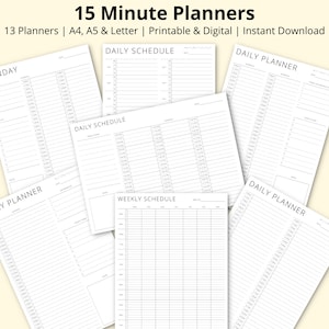 15 Minute Planner, Daily & Weekly Time Blocking PDFs, Schedule Templates, To Do List, Productivity Planners, Printable/Digital, A4/A5/Letter