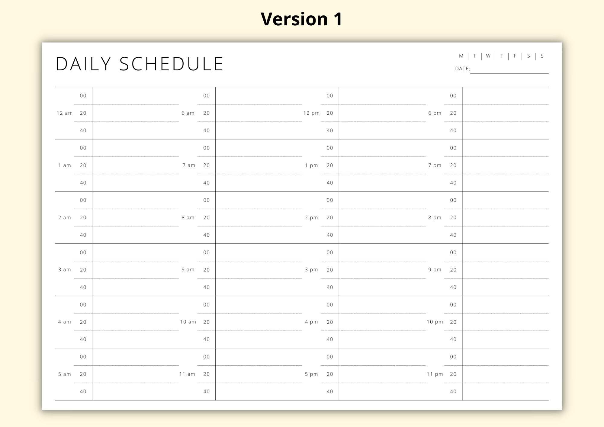 Paper Time Table Sheet.pdf 20 Minute Daily Timetable Sheet, 24 Hour Planner, Appointment Book ...