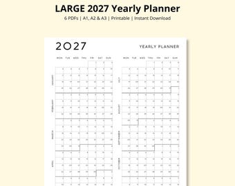 LARGE 2027 Yearly Planner, 2027 Year Calendar, Annual Planner, 12 Month Calendar, Yearly Overview, Wall/Desk Calendar, Work Planner,A1/A2/A3