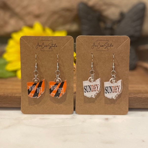 Bengals Inspired Earrings, Sundey Inspired Earrings, Who Dey Inspired Earrings, Nickel Free