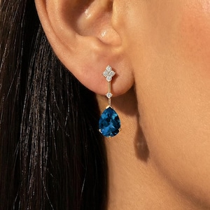 18k White Gold London Blue Topaz & Diamond Drop Earrings