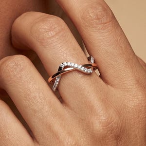14kt Yellow Gold Double Band Real Diamond Ring Wave Design