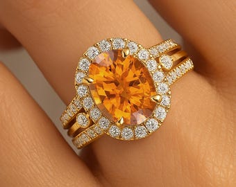 Madeira Citrine Diamond Halo Ring: 14K Yellow Gold Engagement