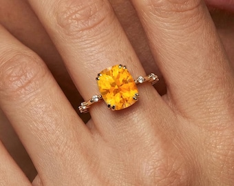 Madeira Citrine & Diamond 18k White Gold Engagement Ring