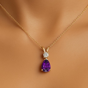 Ametist & Diamant 14k Roséguld Droppformad Hänge