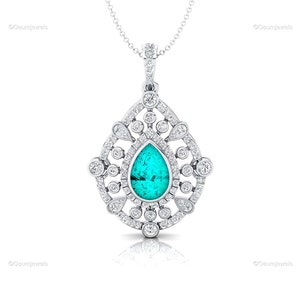 14k White Gold Paraiba Tourmaline Pendant: Diamond Accent Anniversary Jewelry