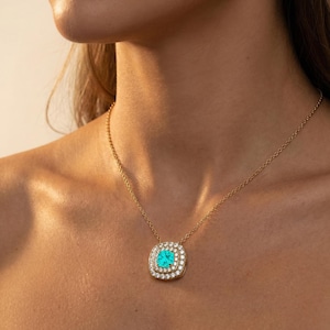 Paraiba Tourmaline Diamond Necklace: 14k Yellow Gold Pendant