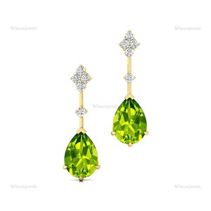 Pendientes colgantes de peridoto y diamantes en oro de 14 k: piedra de nacimiento de agosto