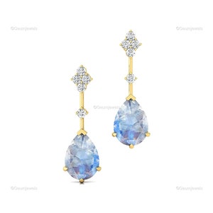 AAA Moonstone Diamond Earrings: 18k Gold Dangle Drop Jewelry