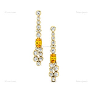 Yellow Sapphire Gemstone Earrings, Diamond Drop & Dangle Earrings, 14k / 18kt Yellow Gold Jewelry, Birthday Gift, September Birthstone