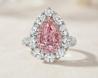 Pink Diamond Ring, Bridal Pendant, Pear Diamond Ring, Engagement Pink Ring to Pendant