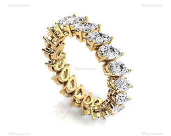 Pear Cut Lab Grown Diamond Eternity Ring: 14k Solid Gold Wedding Band