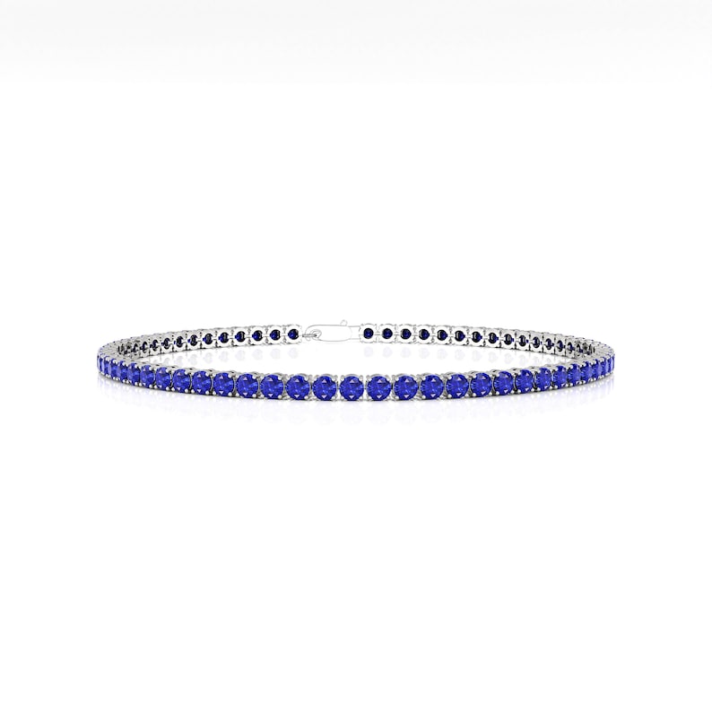 Natural Round Blue Sapphire Tennis Bracelet, 14kt Yellow Gold Stacking Jewelry image 3