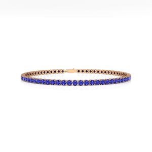Natural Round Blue Sapphire Tennis Bracelet, 14kt Yellow Gold Stacking Jewelry image 4