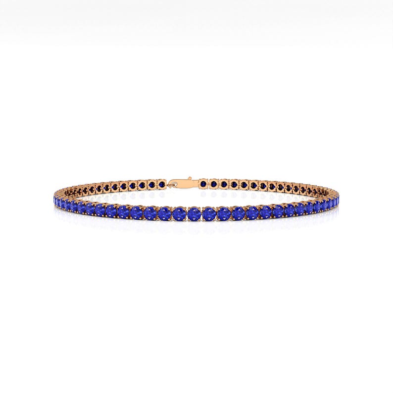 Natural Round Blue Sapphire Tennis Bracelet, 14kt Yellow Gold Stacking Jewelry image 4