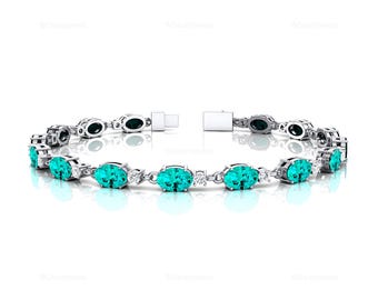 Paraiba Tourmaline Bracelet, Diamond Bracelet, White Gold Bracelet, Oval Tourmaline Tennis