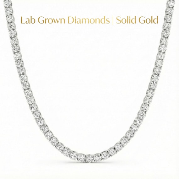 Diamond Chain Tennis Jewelry, Lab Diamond Necklace, Diamond Tennis Chain, 14kt White Gold