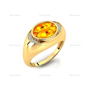 Oval Madeira Citrine Ring: Diamond Accent, 14k Gold November Birthstone