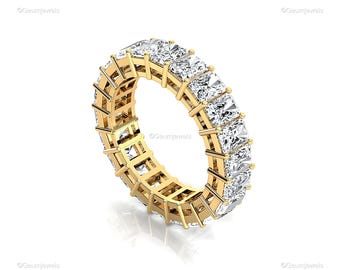 14k Gold Lab Diamond Eternity Ring, Radiant Cut Anniversary Band