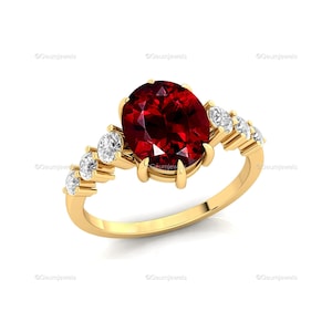 Natural Red Garnet Diamond Ring in 14kt/18kt Gold – January Birthstone Promise Ring, Engagement or Anniversary Gift for Mother