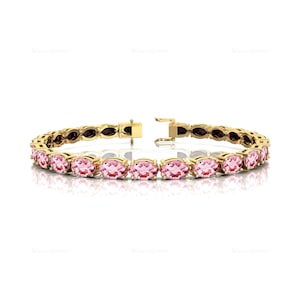 Natural Pink Morganite Tennis Bracelet - Pink Oval Gemstone in 14k 18k White Gold - Bridal & Bridesmaid Jewelry Wedding Gift For Girlfriend