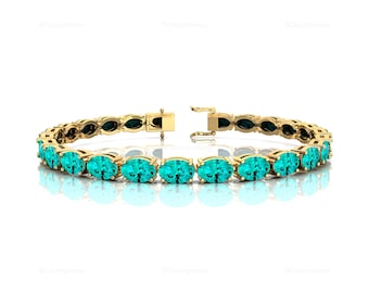 Paraiba Tourmaline Tennis Bracelet 14kt Gold Oval Gemstone Jewelry