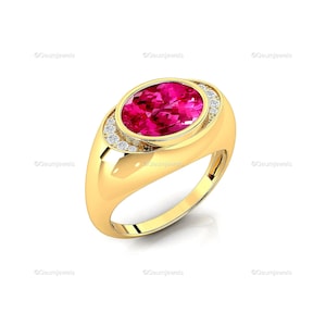 Bague en or jaune 14 carats et saphir rose : pierre de naissance en septembre, accent de diamants
