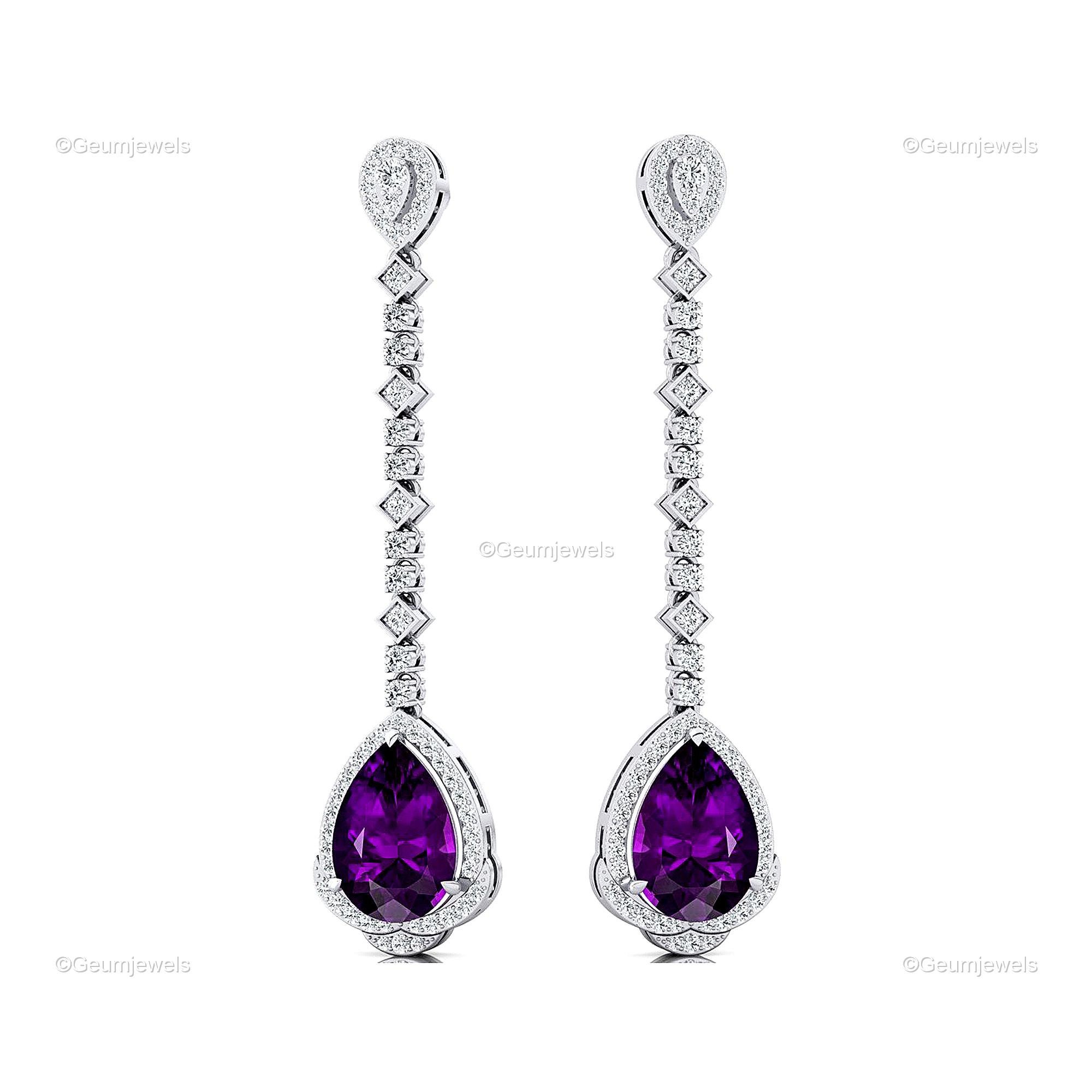 Precious Amethyst Earrings, Gemstone Earrings, Purple Drop & Dangle Earrings, 14k Rose Gold Jewelry, Engagement Gift, Earrings For Sister