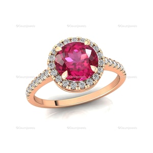 Pink Sapphire Halo Ring: 14k Rose Gold Diamond Engagement Jewelry