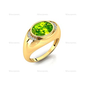 Elegant Green Peridot Ring, Oval Cut Gemstone 14k/18k Solid Gold • August Birthstone Jewelry, Handmade Promise Ring Wedding Signet Jewelry