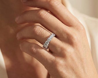 Lab Created Diamond Full Eternity Band Emerald & Round Cut 3 Way Ring, 14kt Gold