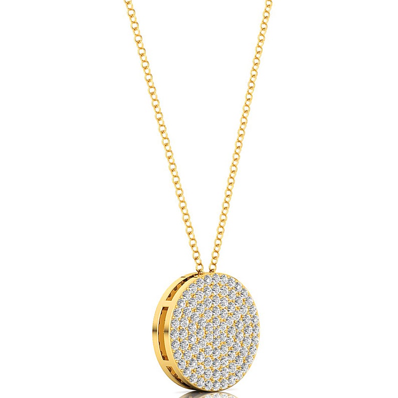 Dainty Necklace 18k Solid Gold Disc Necklace Diamond Etsy