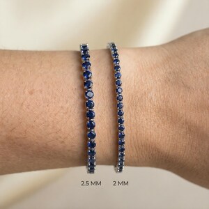 Natural Round Blue Sapphire Tennis Bracelet, 14kt Yellow Gold Stacking Jewelry image 5