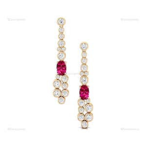 18k Gold Pink Sapphire Drop Earrings: Diamond Dangle Jewelry