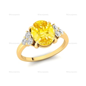 Yellow Sapphire & Accent Diamond Ring in 14K/18K Gold | Oval Cut Sapphire Engagement, Wedding, Anniversary, Memorial Day Gift for Her