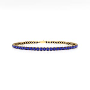 Natural Round Blue Sapphire Tennis Bracelet, 14kt Yellow Gold Stacking Jewelry image 2