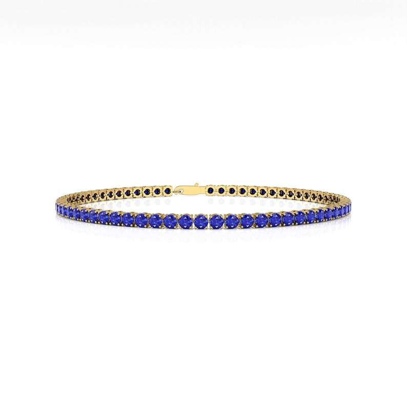 Natural Round Blue Sapphire Tennis Bracelet, 14kt Yellow Gold Stacking Jewelry image 2