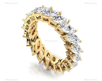 Lab Grown Marquise Diamond Eternity Band: 14k Gold Pave Wedding Ring