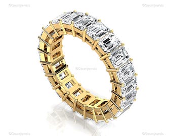 14K Yellow Gold Lab Grown Diamond Eternity Ring - Emerald Cut Engagement Jewelry