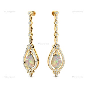 Ethiopian Opal Diamond Drop Earrings: 14k Rose Gold Dangle Jewelry