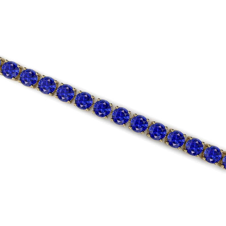 Natural Round Blue Sapphire Tennis Bracelet, 14kt Yellow Gold Stacking Jewelry image 6