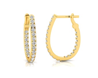 Diamond Hoop Earring / Diamond Huggies / 14k Solid Gold Huggie Earrings / Tiny Hoop Earrings / 14MM Diamond Hoop Earring by Geum Jewels